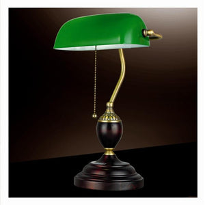 Retro Table Lights Emerald Green Glass Power Bank Office Desk Lamp Red Wood Vintage Reading Light